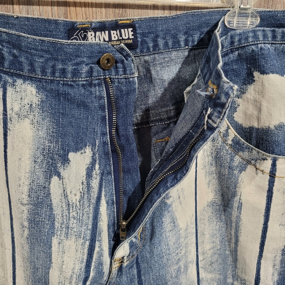 Vintage Y2K RAW BLUE Wide Leg Baggy Jeans 40x32 Paint Grunge Skater Streetwear - Picture 10 of 13
